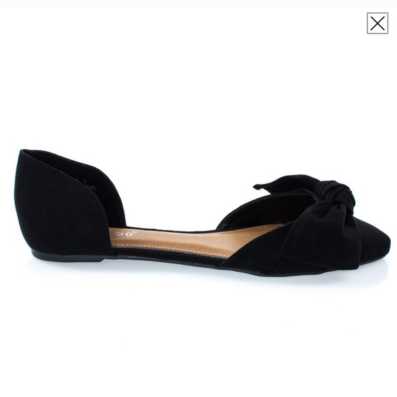 Women’s black slide on pointed toe flats with bows - Picture 4 of 4